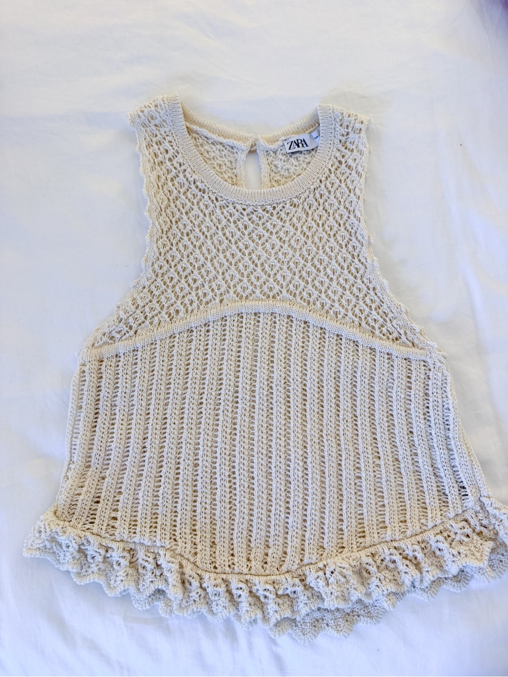 Zara Cream Open-Knit Sweater Top